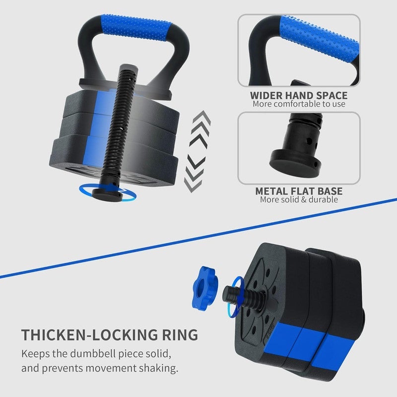 DEXO Versatile 6-in-1 Adjustable Dumbbells Set 30kg – Multi-Functional Home & Gym Workout with Non-Rolling Octagonal Design, Transform into Barbell, Kettlebell & Push-Up Bench - Image 3